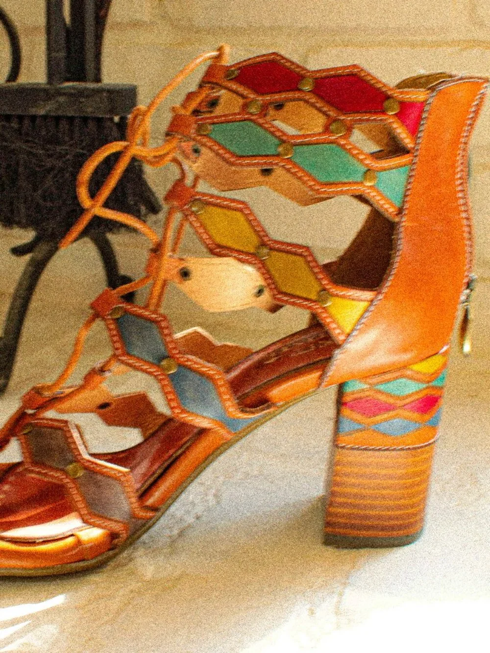 New L’Artiste by Spring Step Multicolor Leather Caged Heel Sandals - Picture 4 of 6